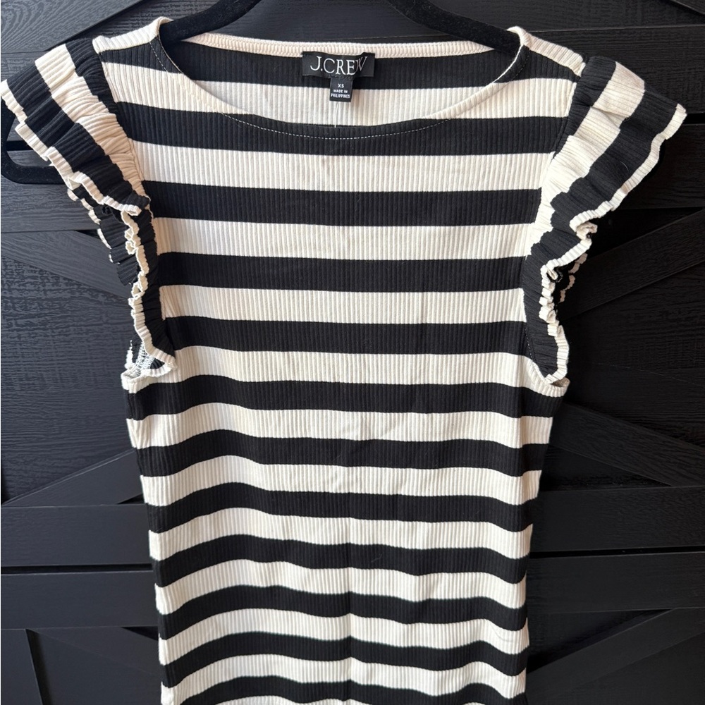 J. Crew Black and Cream Flutter Sleeve top NWT